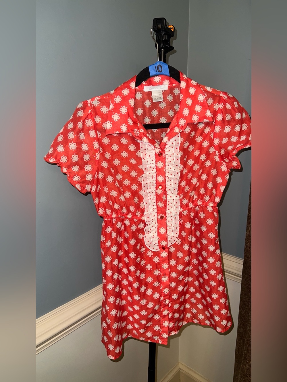 Charlotte Russe Red Floral Ruffle-Front Blouse